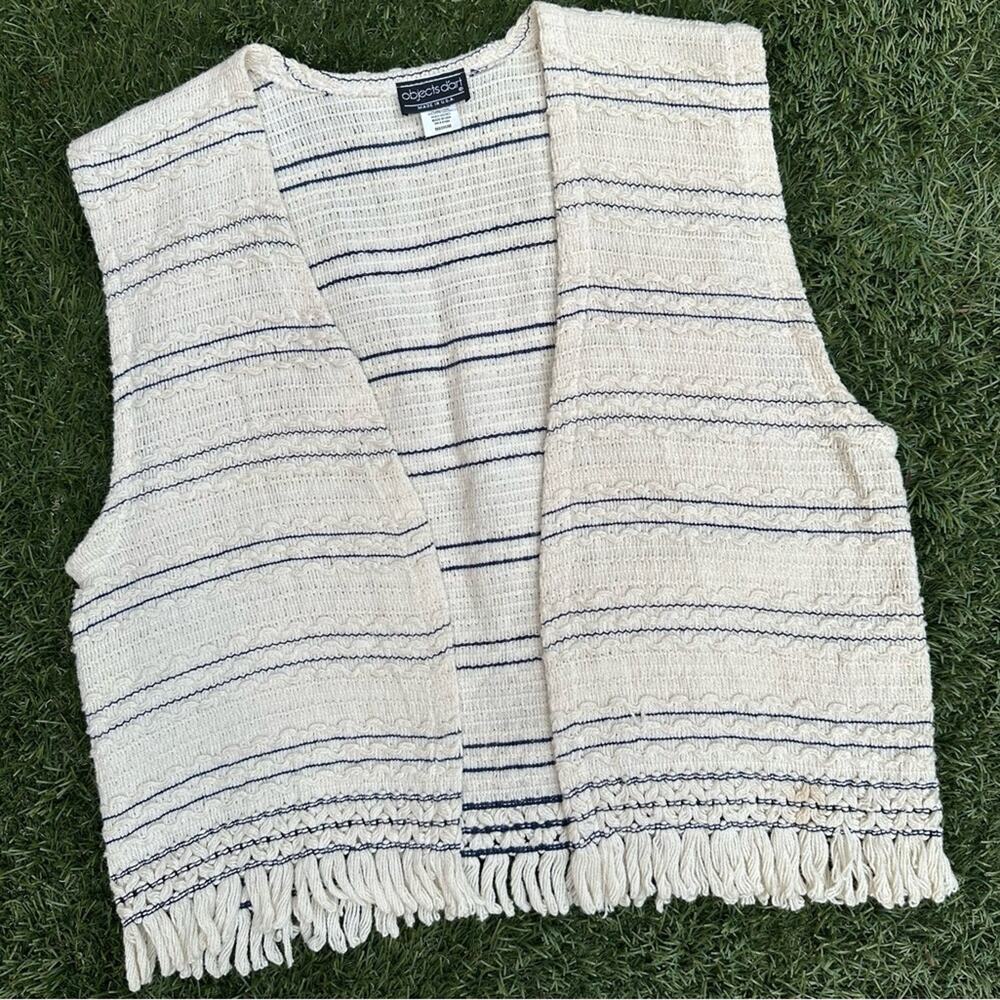 Vintage Women's Fringe Knit Vest Textured Stripe Boho Hippie Festival USA Made M